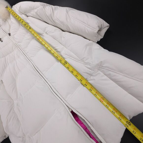 BERNARDO Fox Fur Hooded Down Puffer Coat Long Parka White Old Money Quiet Luxury - Picture 4 of 10